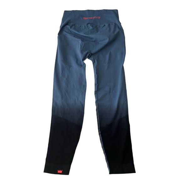 Shefit Slate Gray Ombre Cropped Fit High Rise Crosswaist Athletic Leggings - Picture 3 of 6